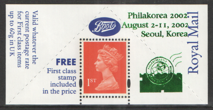 "Philakorea 2002" overprinted Boots 1st Class Stamp & Label (image for) "Philakorea 2002" overprinted Boots 1st Class Stamp & Label
